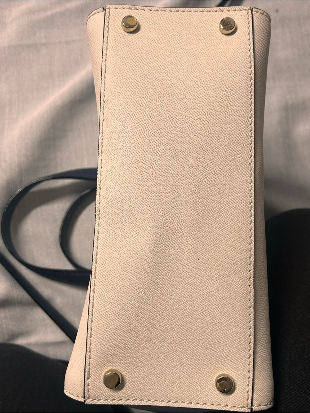Kate Spade Cream & Blue Leather Tote with Detachable Strap - Picture 3 of 8